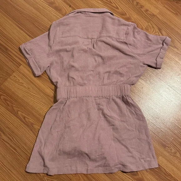 Free People Clementine Mauve Short Sleeve Belted Dress Size L Cotton‎ Linen - Picture 7 of 8